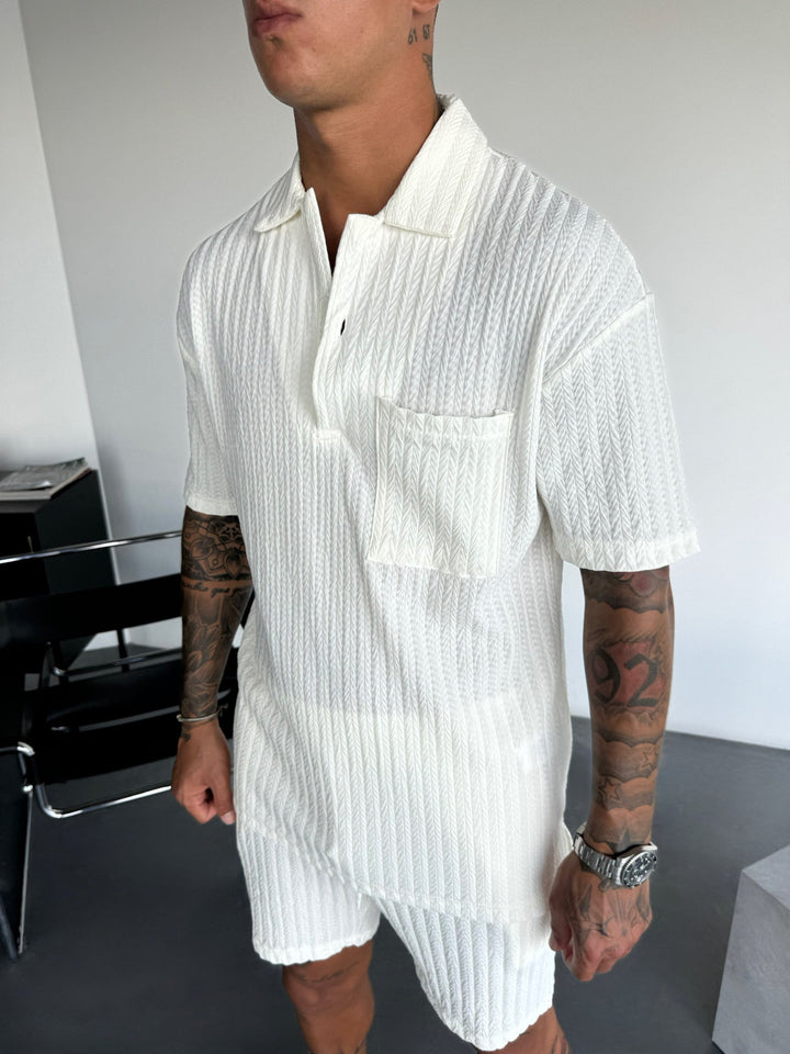 Oversize Strukturerad Polo T-Shirt - Ecru