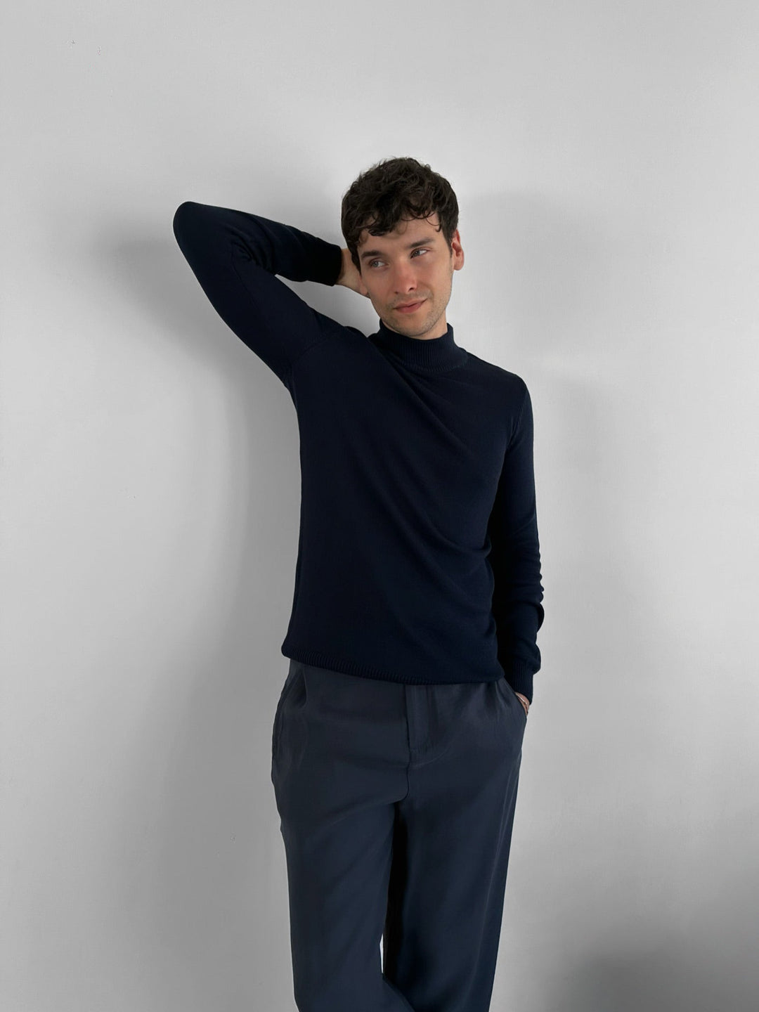 Lös Passform Halv Hals Pullover - Indigo
