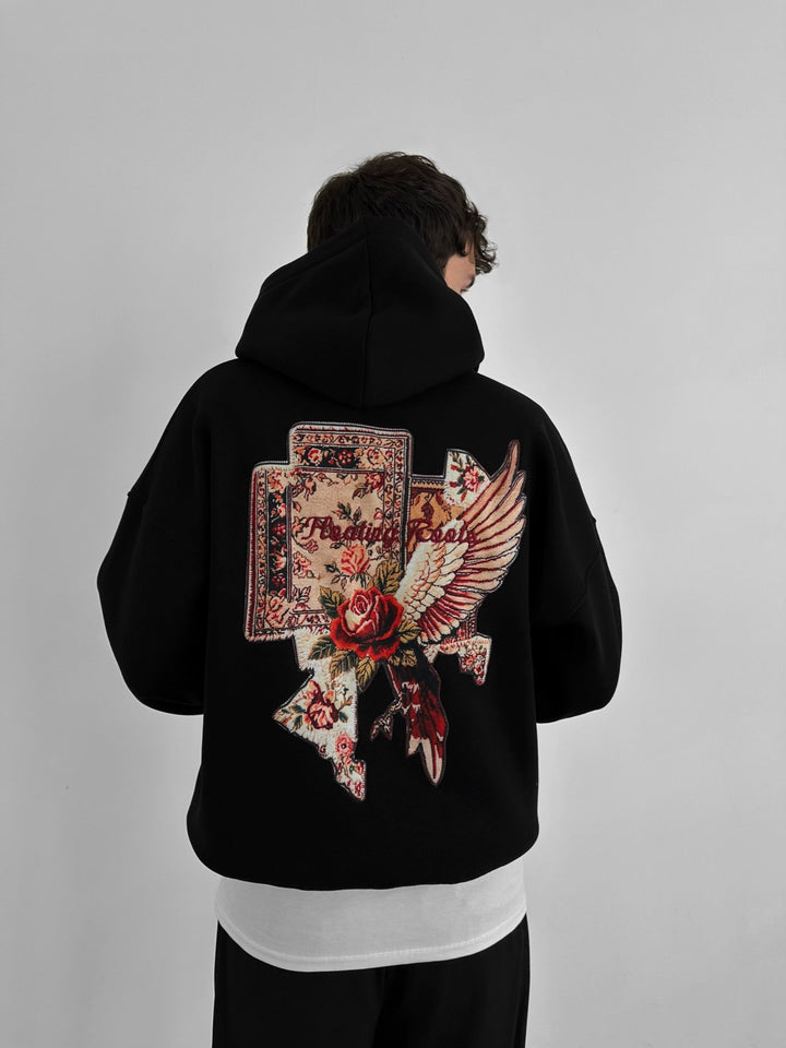 Oversize Flytande Rötter Hoodie - Svart