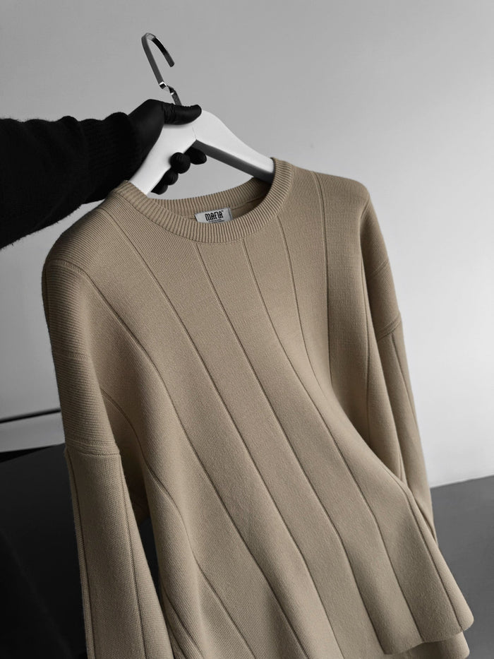 Oversize Lines Stickad Sweatshirt - Sten
