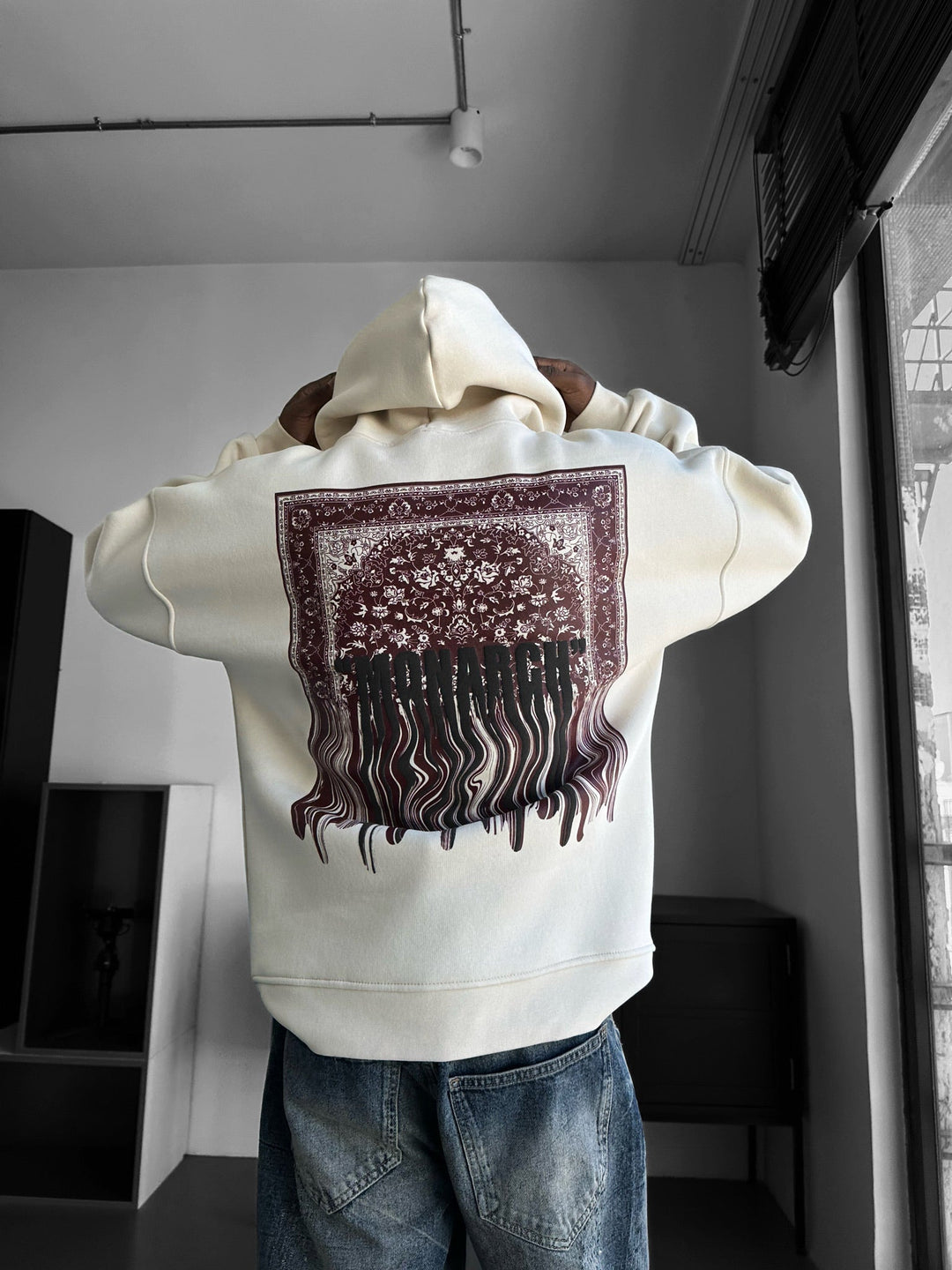 Oversize Monarch Hoodie - Beige och Bordeaux