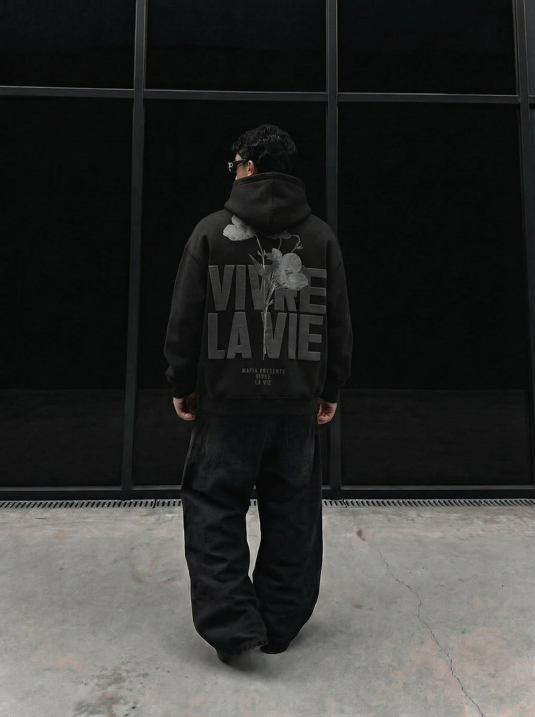 Oversize Vivre La Vie Hoodie - Svart och Grå