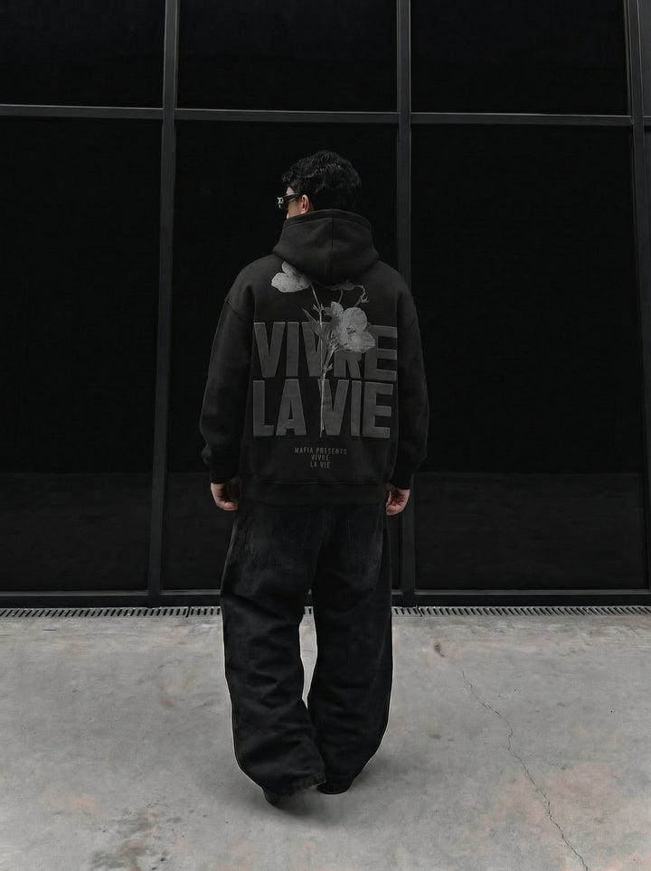 Oversize Vivre La Vie Hoodie - Svart och Grå