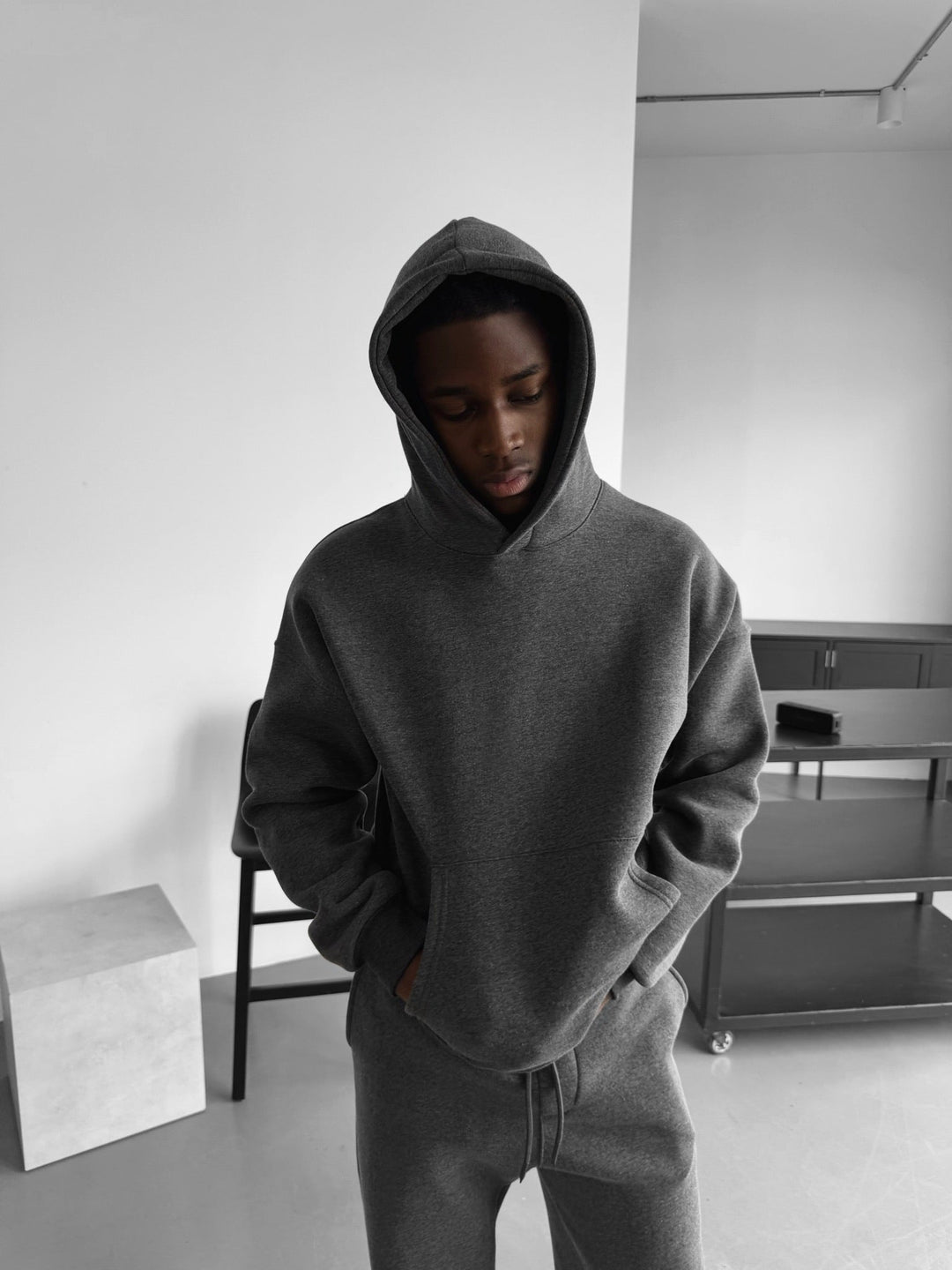 Oversize Basic Hoodie - Antracit Melange
