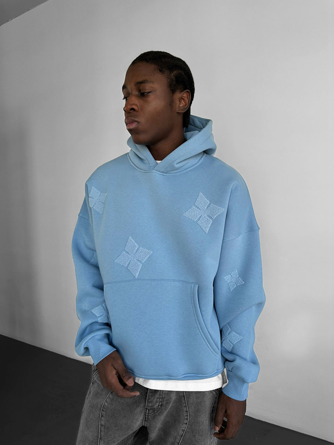 Oversize Detaljerad Hoodie - Blekt Denim