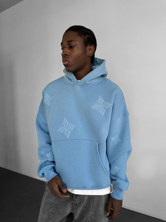 Oversize Detaljerad Hoodie - Blekt Denim