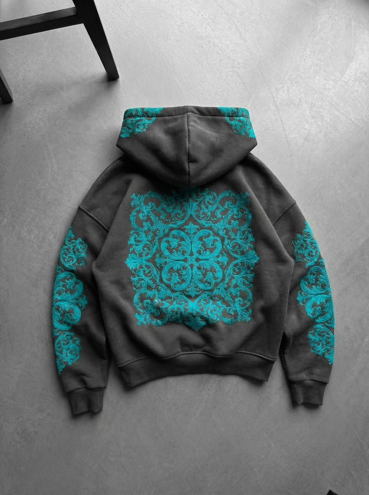 Oversize Matmönster Hoodie - Antracit