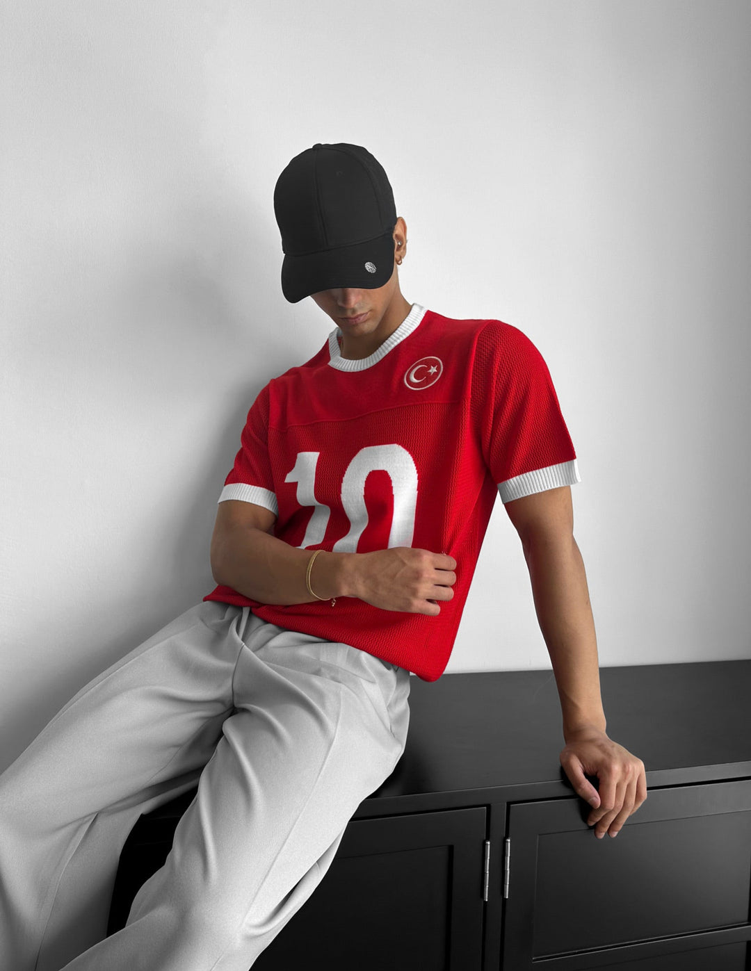 Oversize Türkiye Stickad T-shirt - Röd