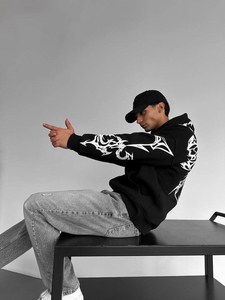 Oversize Mafia Tribal Hoodie - Svart