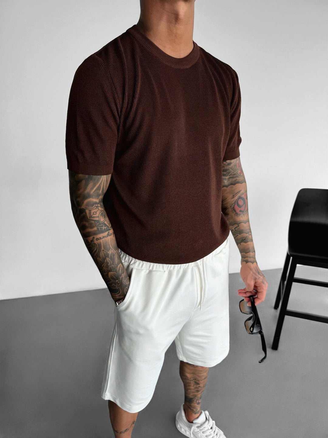 Basic Knit T-shirt - Brun