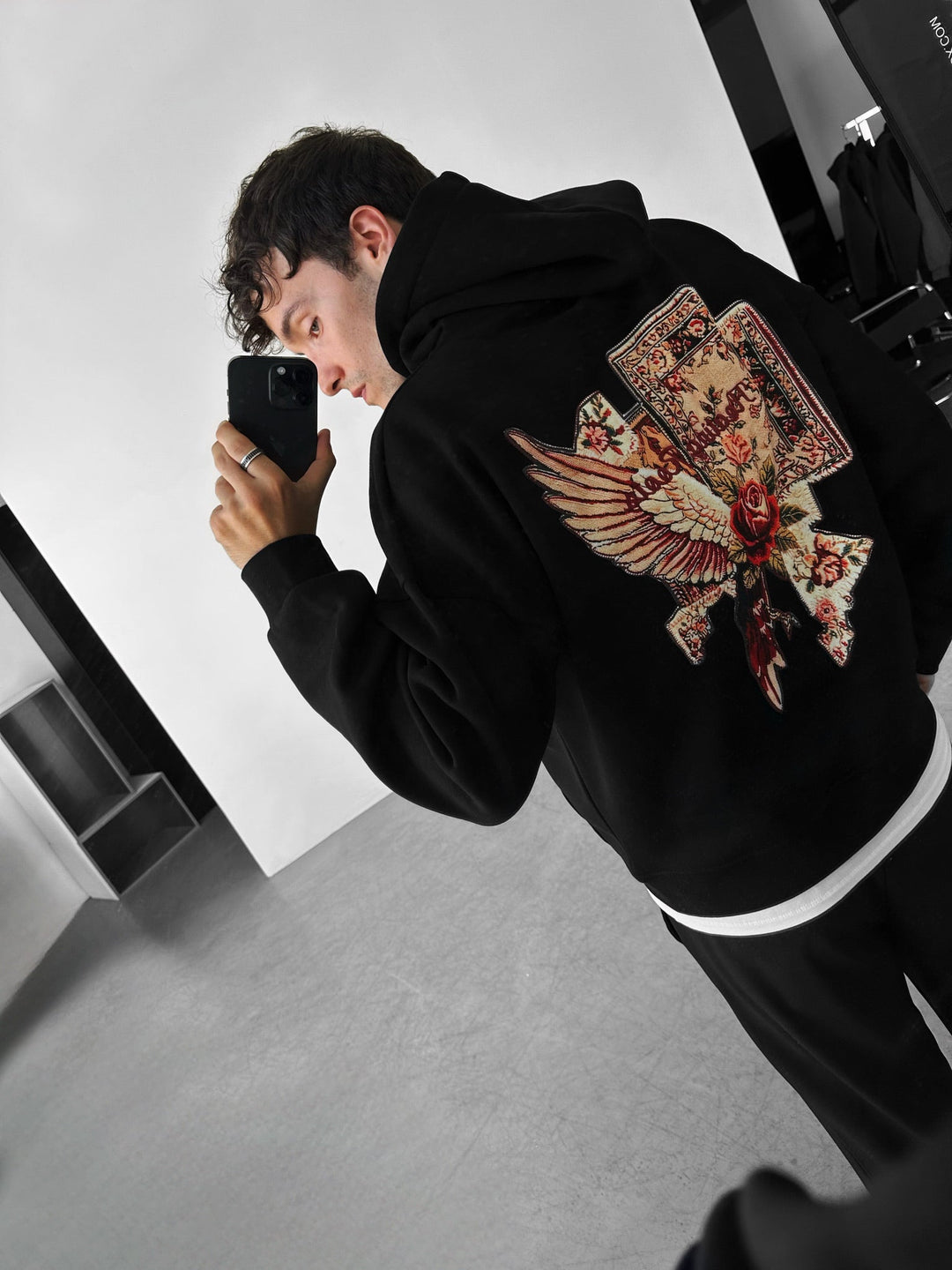 Oversize Flytande Rötter Hoodie - Svart