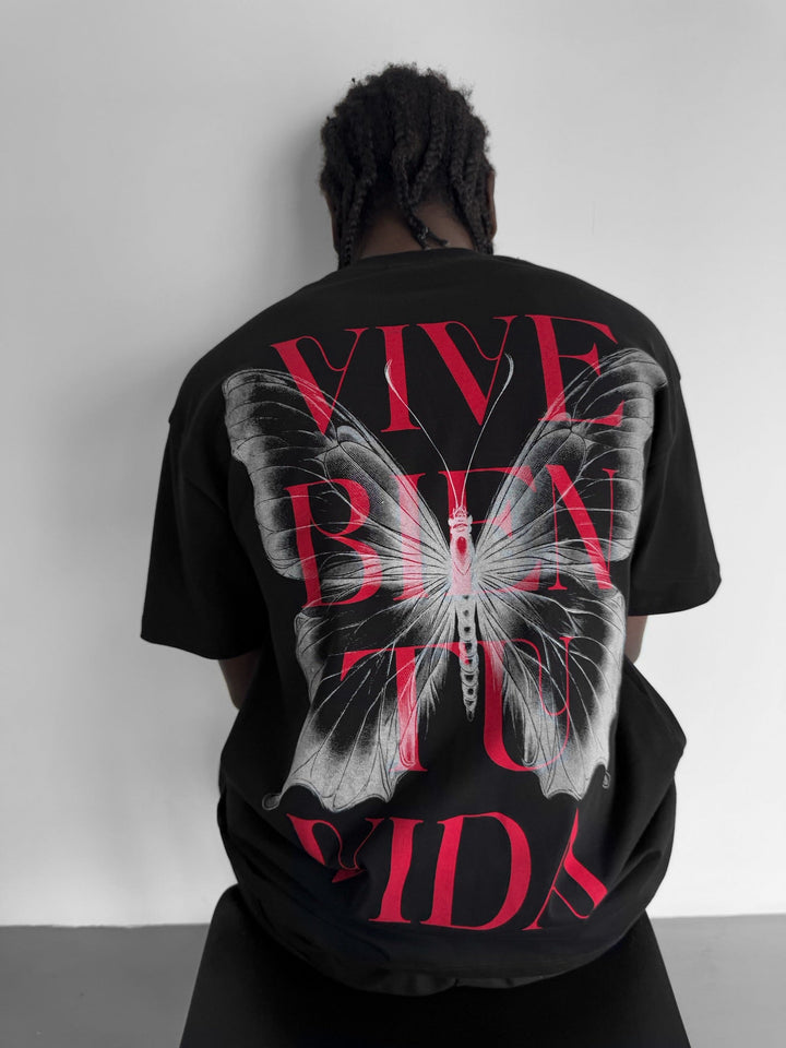 Oversize "Vive Bien Tu Vida" T-shirt - Svart och Vit