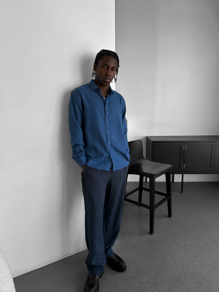 Regular Fit Textured Shirt - Marinblå
