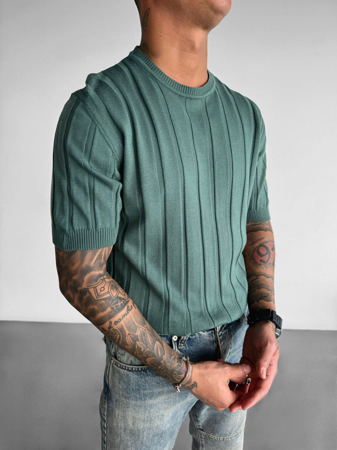 Regular Fit Knit Lines T-shirt - Petrol