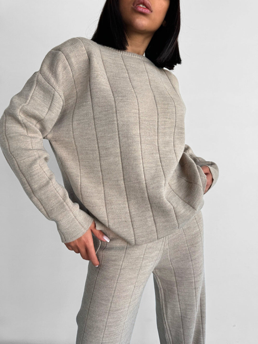 Stickad Texturerad Tröja - Ljusgrå