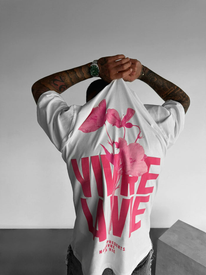 Oversize Vivre la Vie T-shirt - Ecru och Puder
