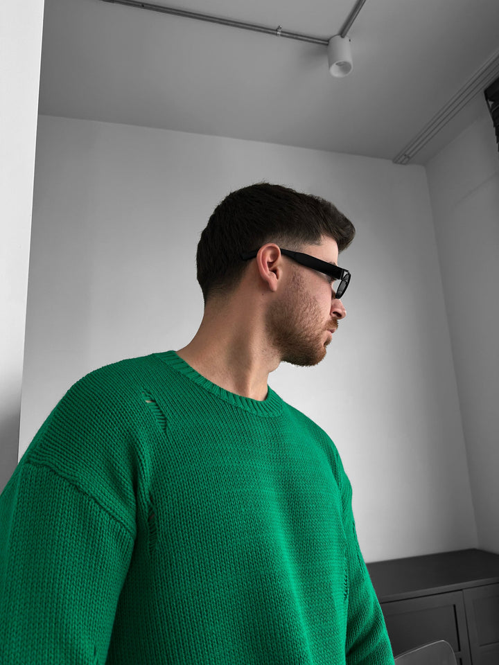 Oversize Torn Sweater - Grön
