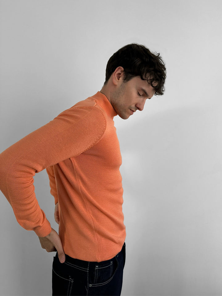 Lös Passform Halv Hals Pullover - Orange