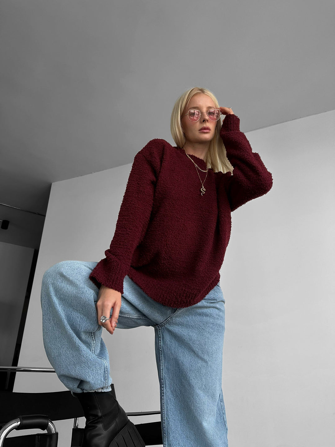 Oversize Plush Pullover - Bordeaux