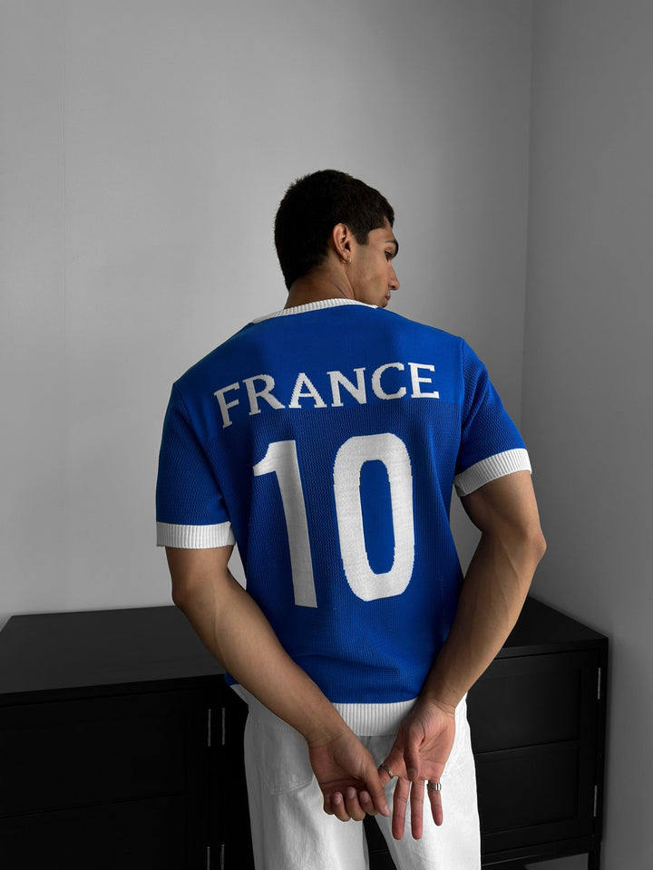 Oversize Frankrike Stickad T-shirt - Sax
