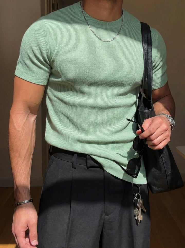 Oversize Stickad T-Shirt - Grön