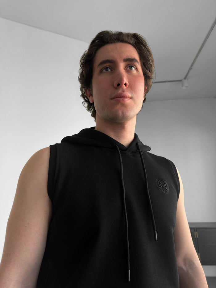 Lös Passform Ärm-lös Hoodie - Svart