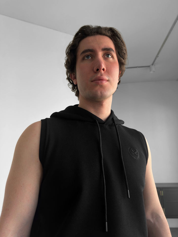 Lös Passform Ärm-lös Hoodie - Svart