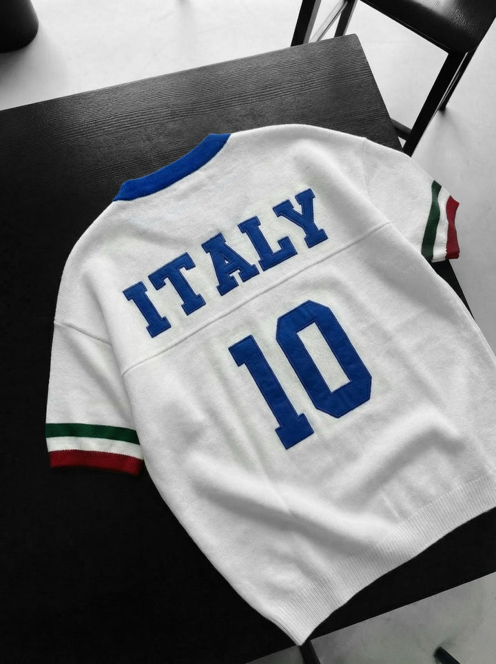 Oversize Italien Stickad T-shirt - Vit