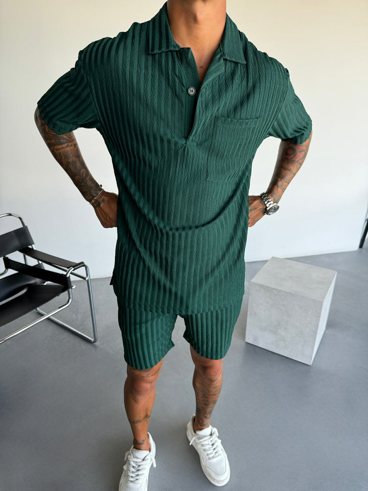 Oversize Strukturerad Polo T-shirt - Regnskog