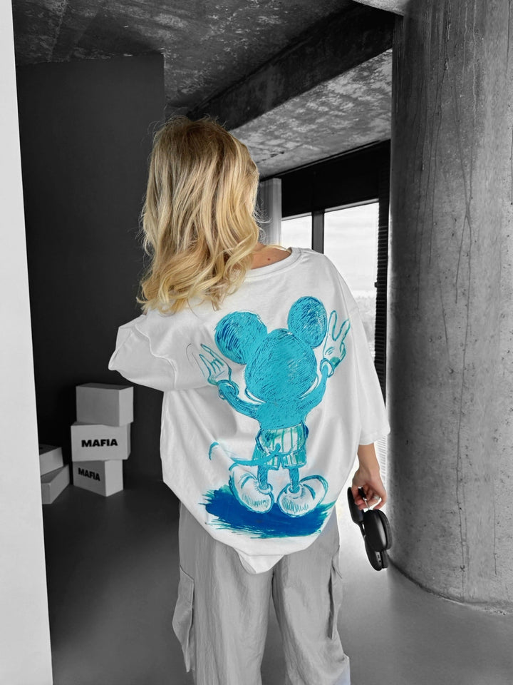 Oversize Mus-T-shirt - Vit och Blå