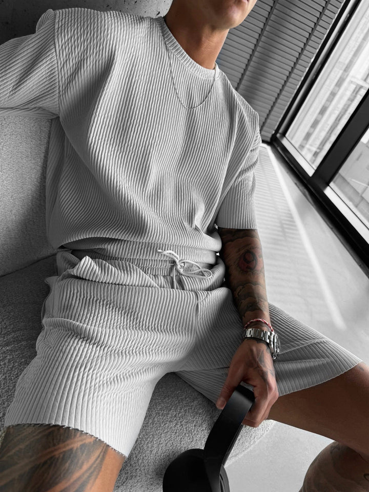 Oversized Ribbad T-Shirt - Grå