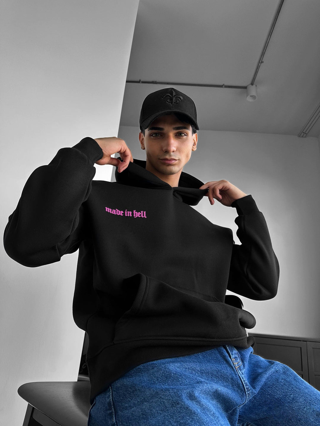 Oversize Made in Hell Hoodie - Svart och Lila