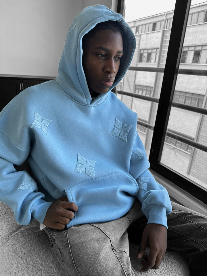 Oversize Detaljerad Hoodie - Blekt Denim