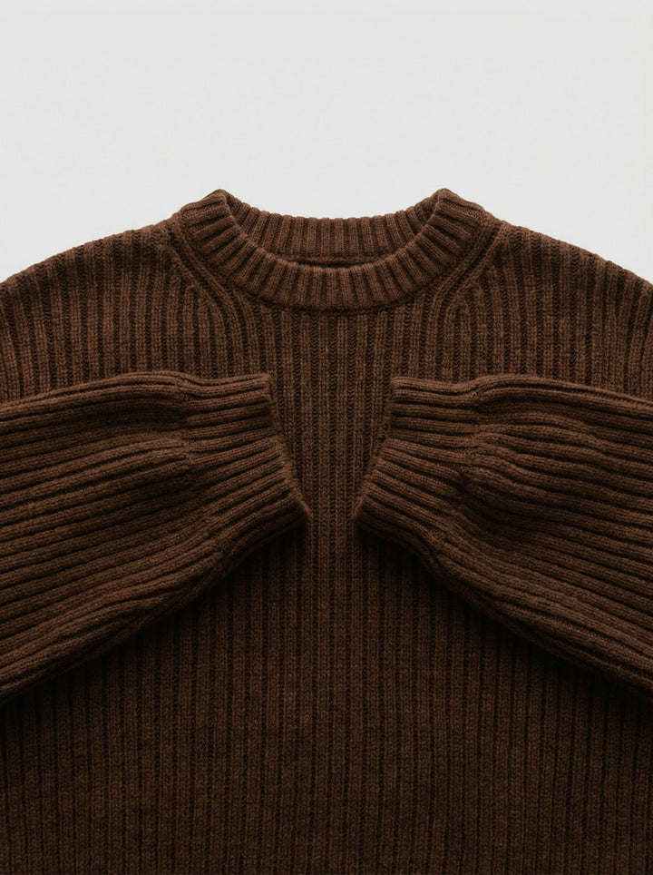 Lös Passform Randig Struktur Pullover - Mörk Brun