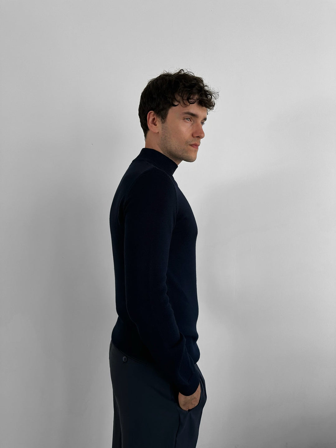 Lös Passform Halv Hals Pullover - Indigo