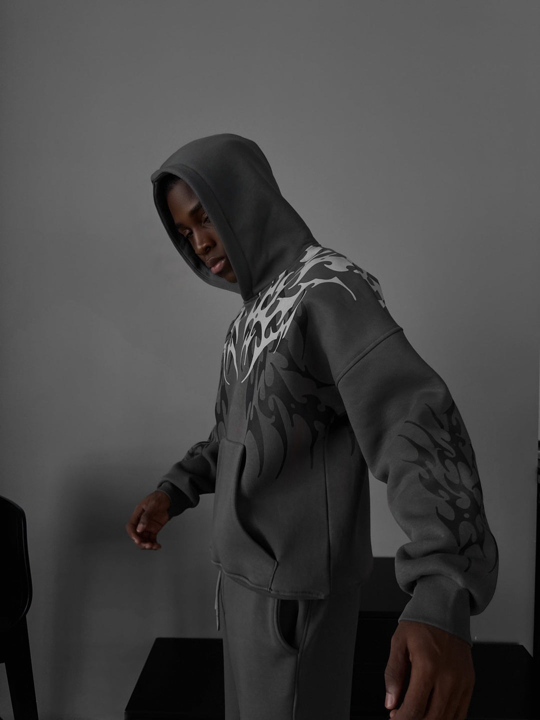Oversize Tribal Hoodie - Antracit
