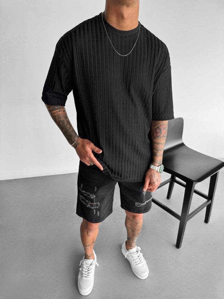 Oversize Strukturerad T-shirt - Svart