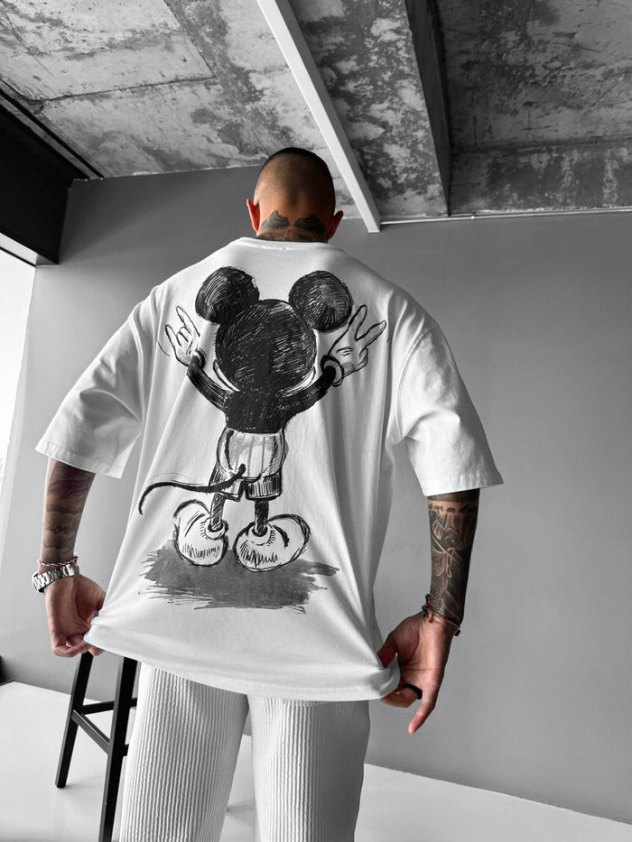 Oversize Mus-T-shirt - Vit och Svart