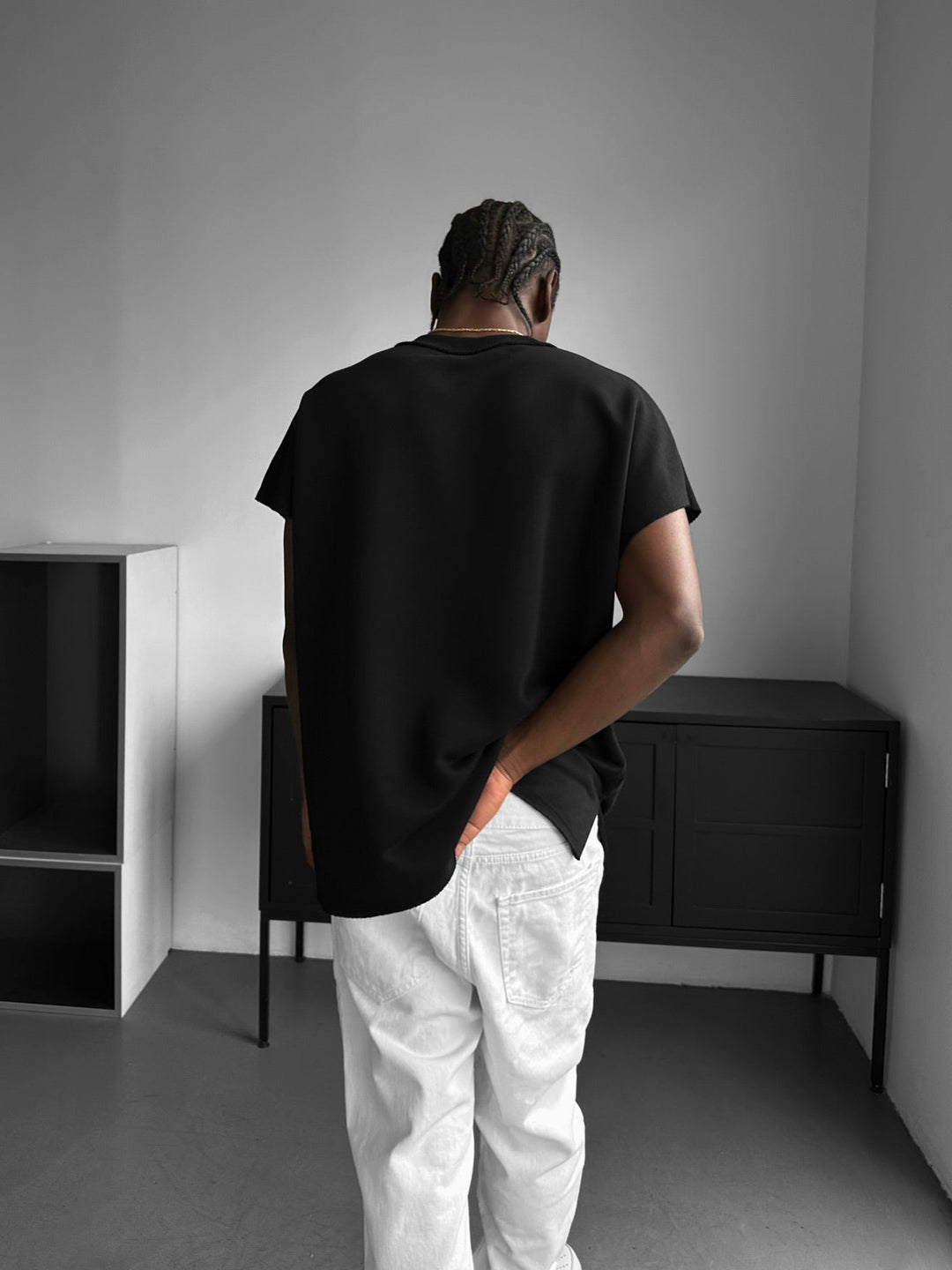 Överdimensionerad Batwing Sömsdetalj T-shirt - Svart
