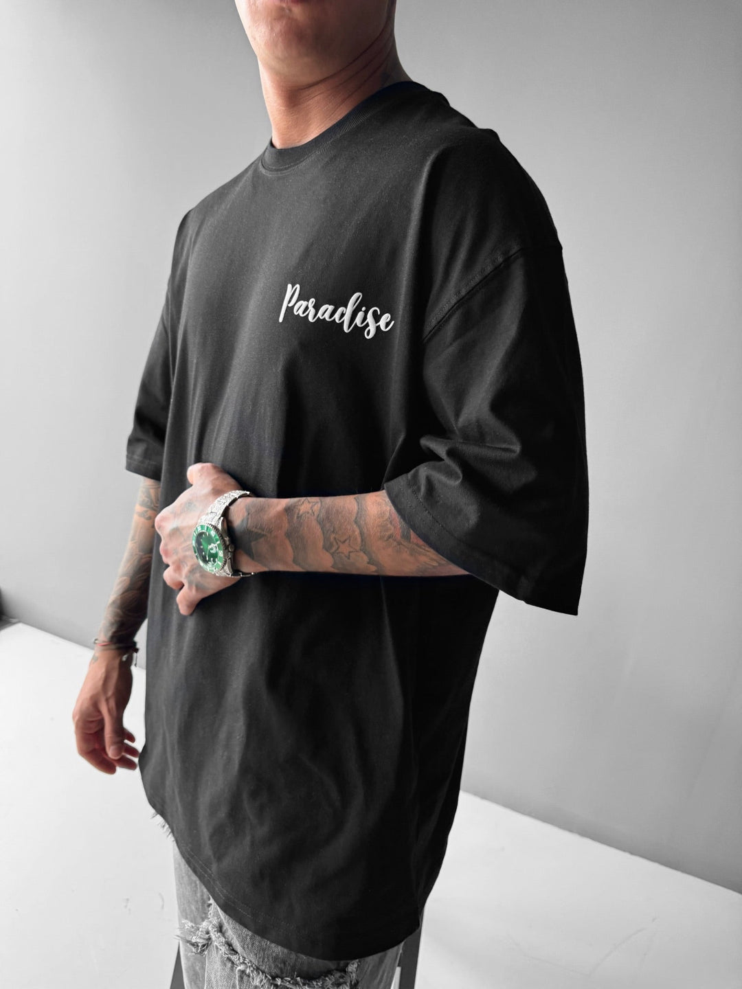Översized Papegoja Paradis T-shirt - Svart och Grön