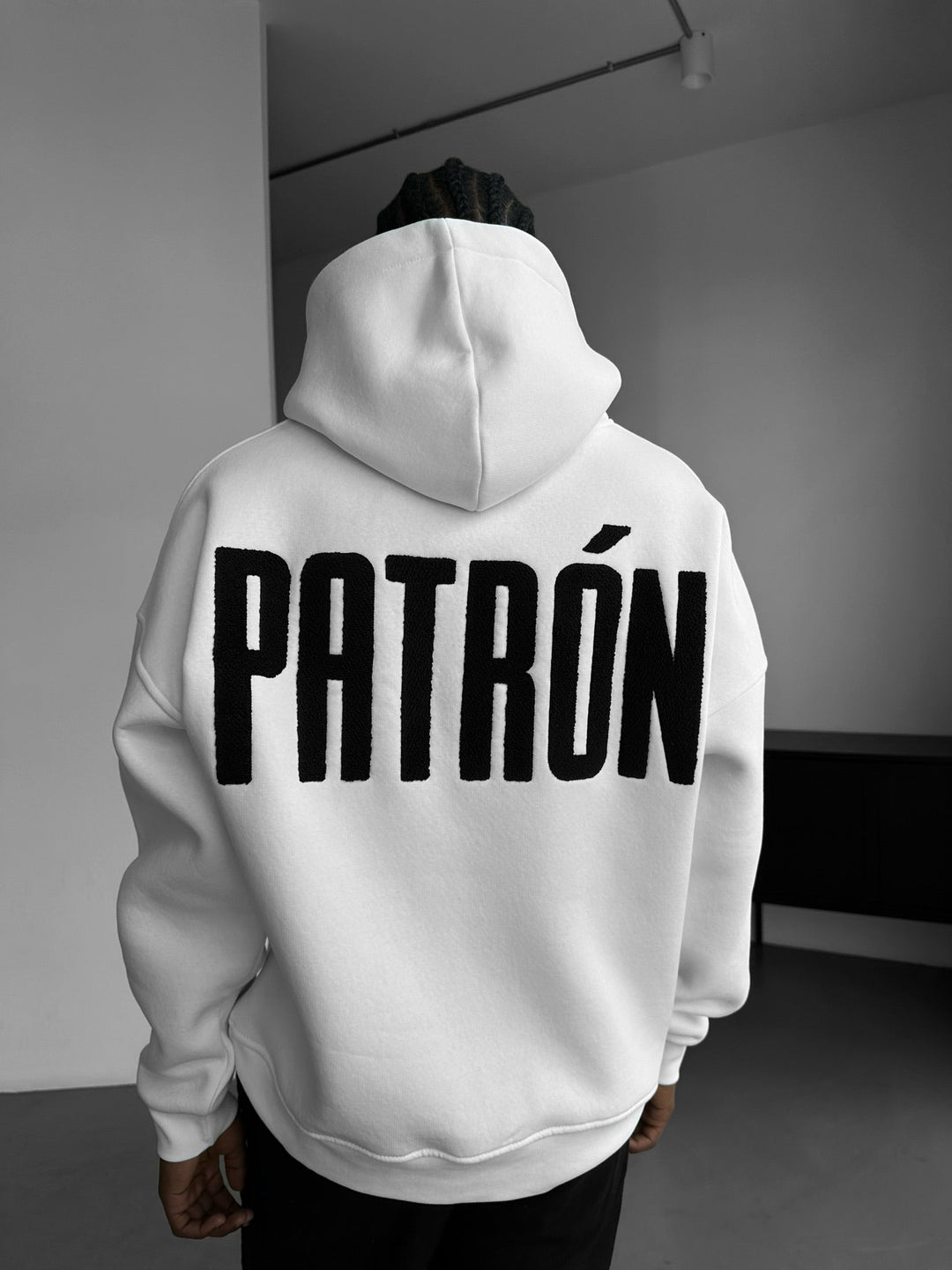 Oversize Detaljerad Patron Hoodie - Ecru