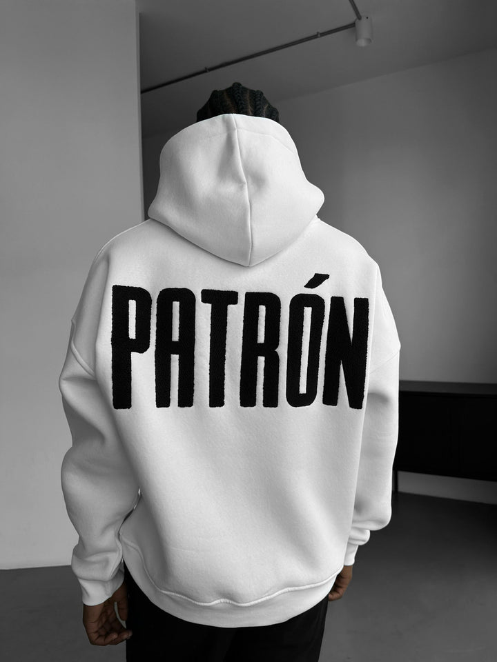 Oversize Detaljerad Patron Hoodie - Ecru