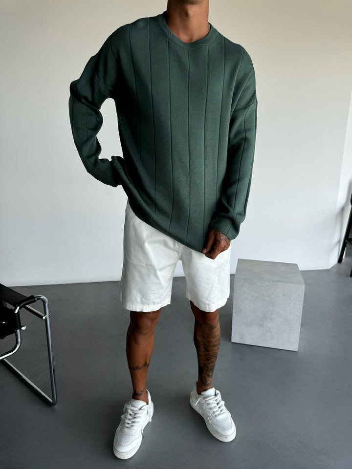 Oversize Lines Stickad Sweatshirt - Petrol