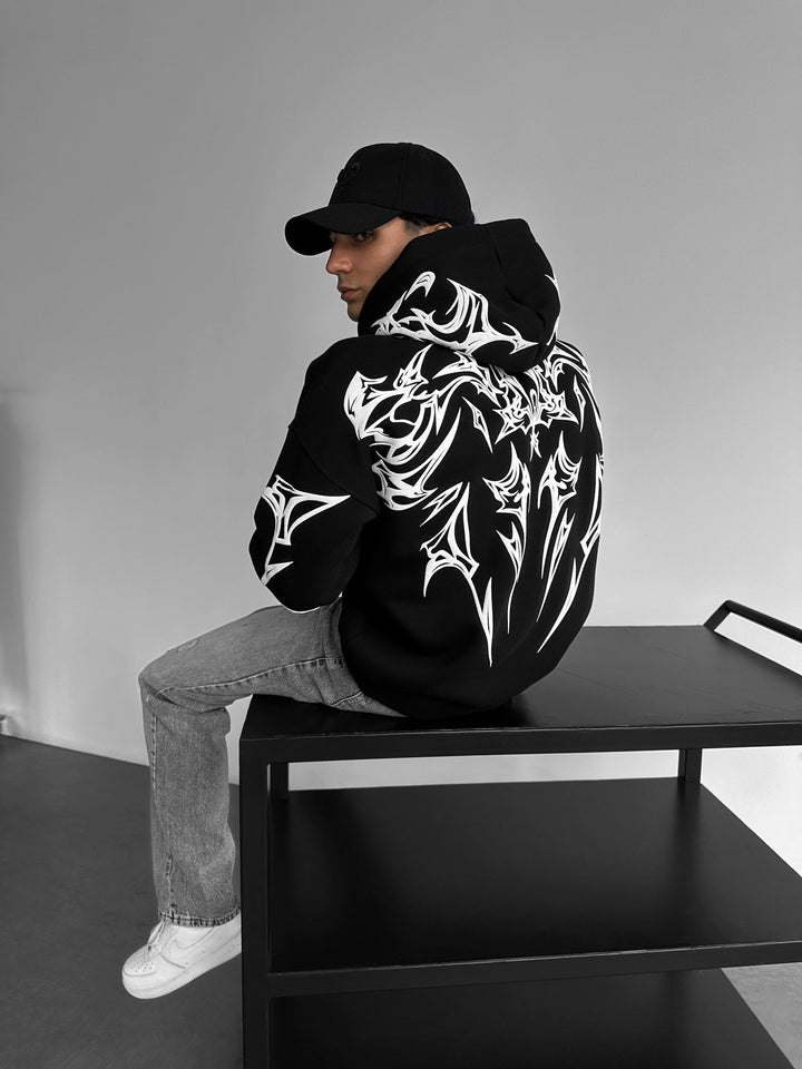 Oversize Mafia Tribal Hoodie - Svart