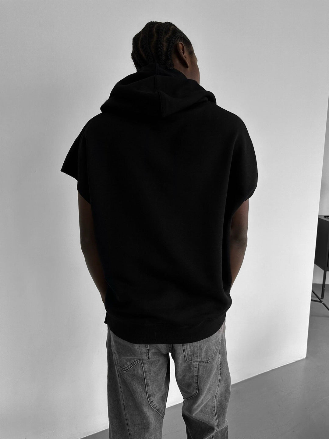 Lös Passform Ärmlös Hoodie - Svart