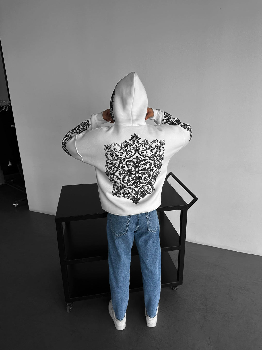 Oversize Matmönster Hoodie - Vit