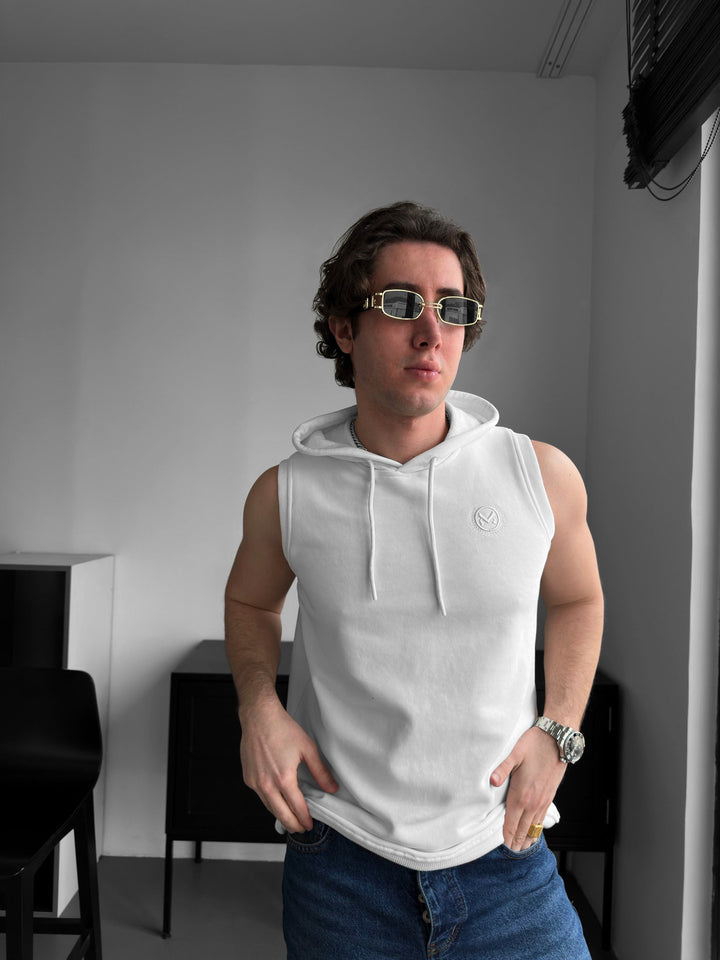 Lös Passform Ärmless Hoodie - Vit