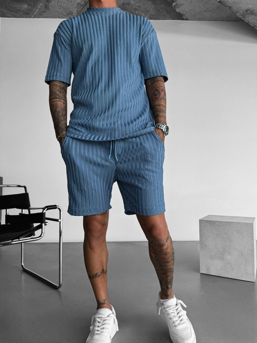 Oversize Strukturerad T-Shirt - Coronet Blå