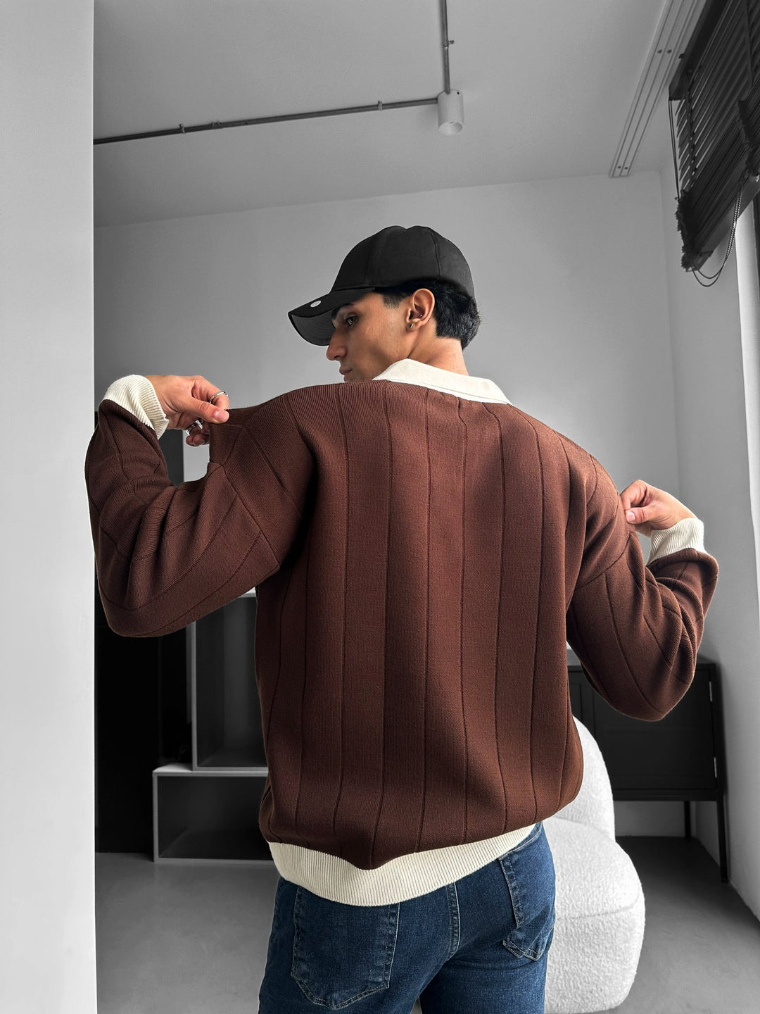 Överdimensionerad Broderad Polo Tröja - Brun