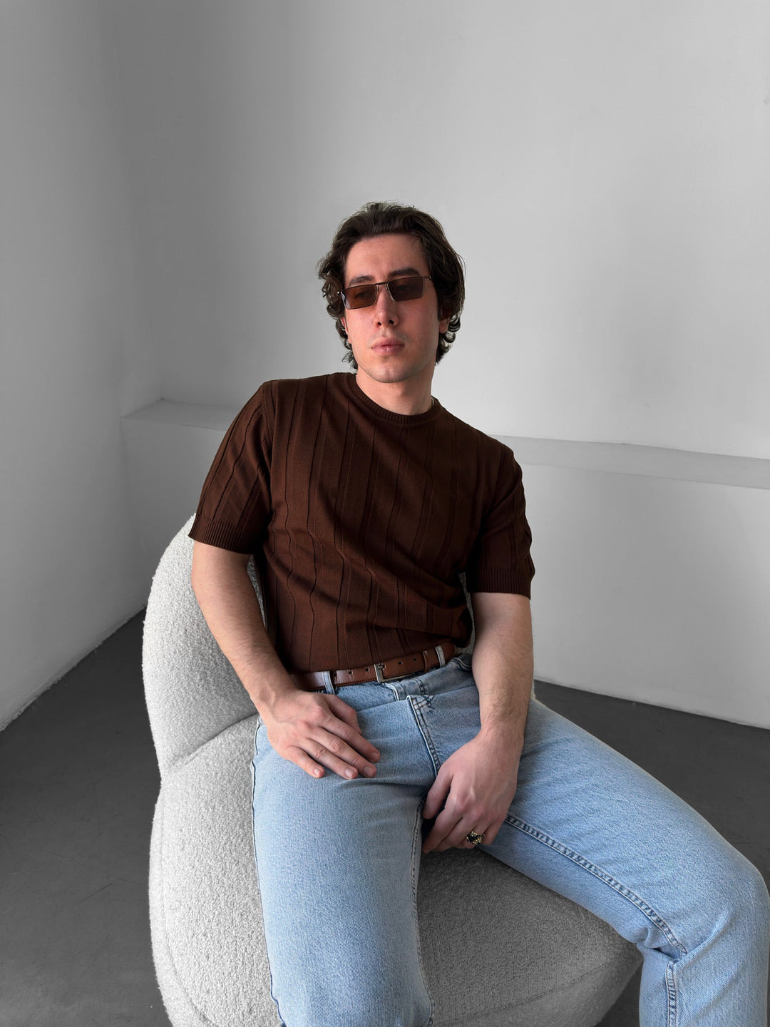 Regular Fit Knit Lines T-shirt - Mörk Brun